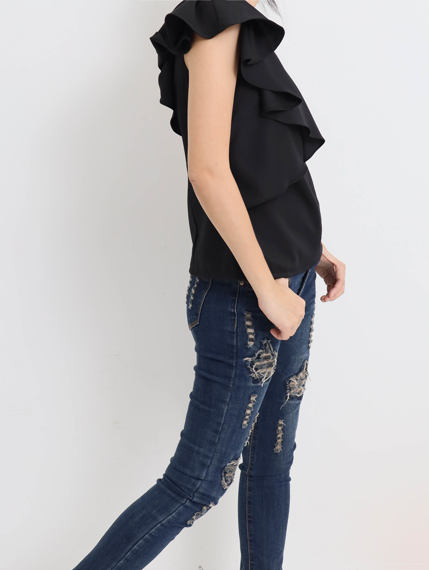 AMINA ASYMMETRIC RUFFLE SIDE TOP BLACK – The WonderLand Fashion | Wear ...